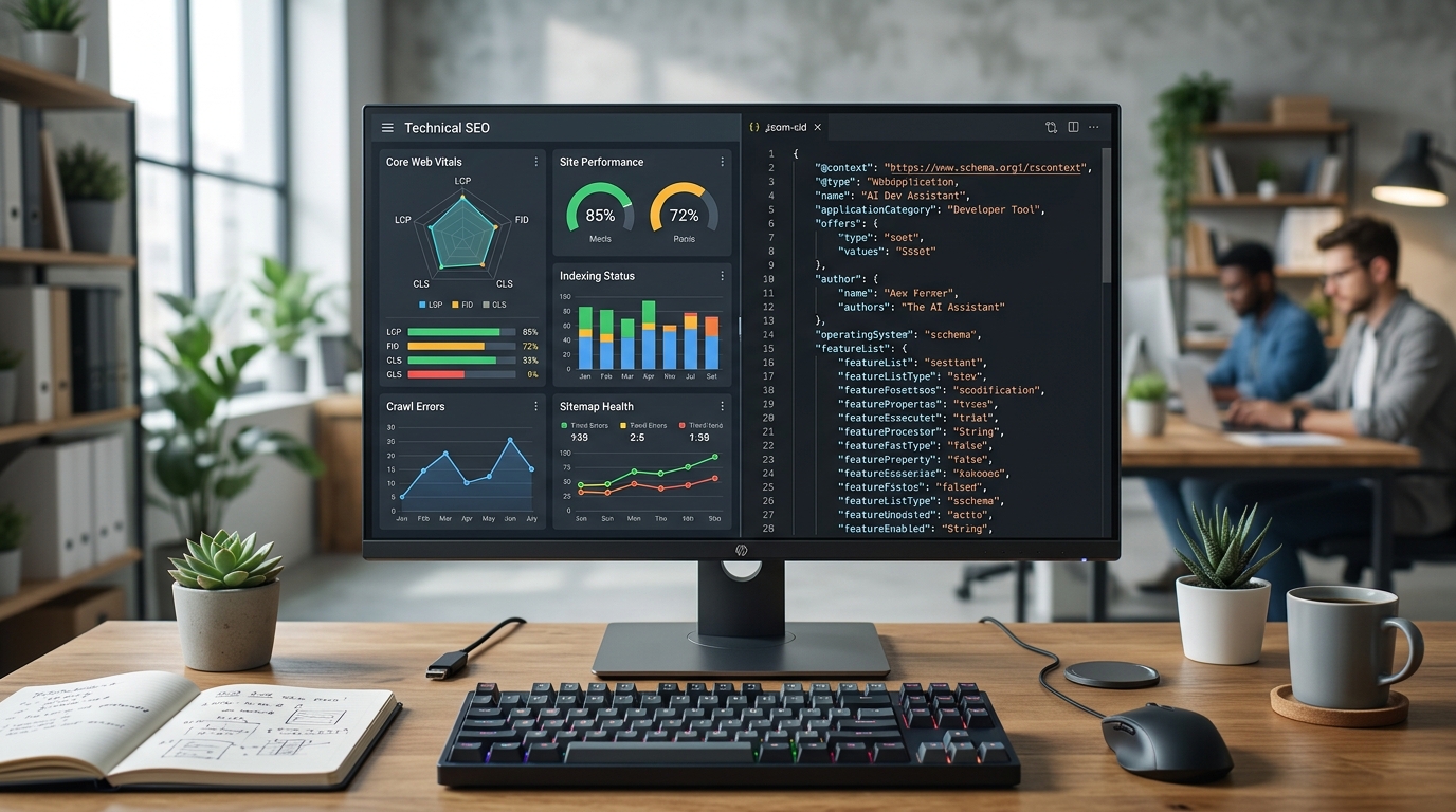 Код микроразметки JSON-LD и дашборд технического SEO